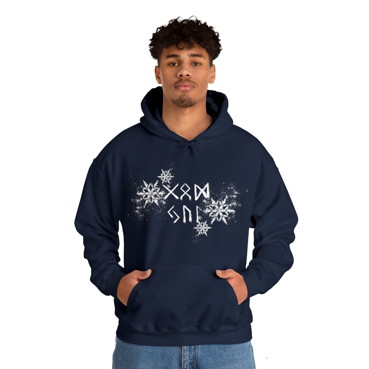 God Jul Runes Unisex Hoodie, Good Yule Heavy Blend Hooded Sweatshirt, Norse Pagan Holiday Pullover Hoody