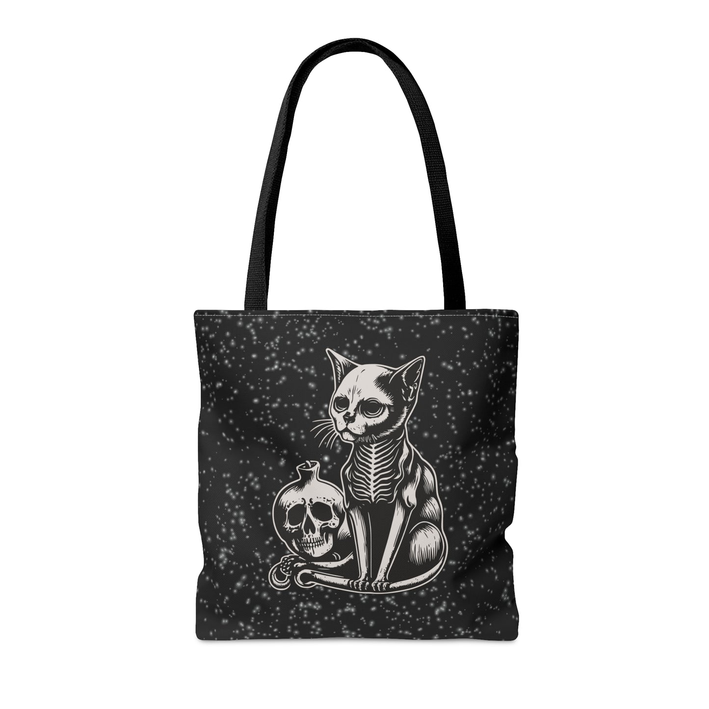 Skeleton Cat Tote, Skeleton Kitty Bag, Goth Cat, Black and white simplistic design