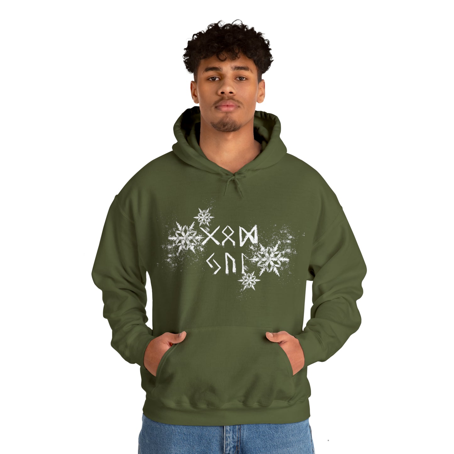 God Jul Runes Unisex Hoodie, Good Yule Heavy Blend Hooded Sweatshirt, Norse Pagan Holiday Pullover Hoody