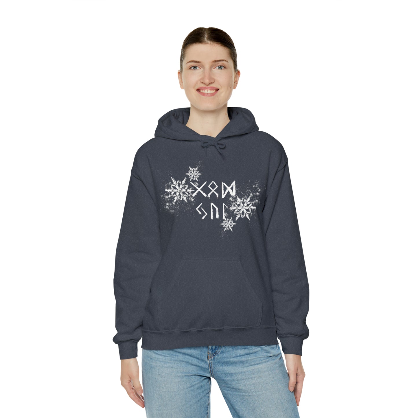 God Jul Runes Unisex Hoodie, Good Yule Heavy Blend Hooded Sweatshirt, Norse Pagan Holiday Pullover Hoody