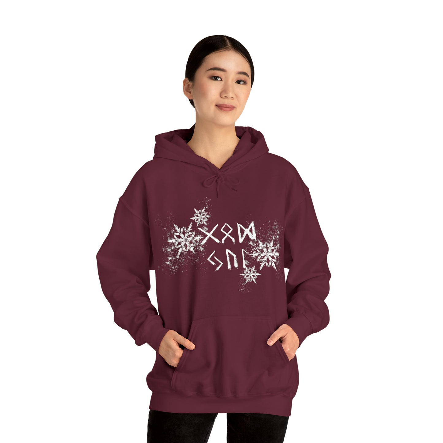 God Jul Runes Unisex Hoodie, Good Yule Heavy Blend Hooded Sweatshirt, Norse Pagan Holiday Pullover Hoody