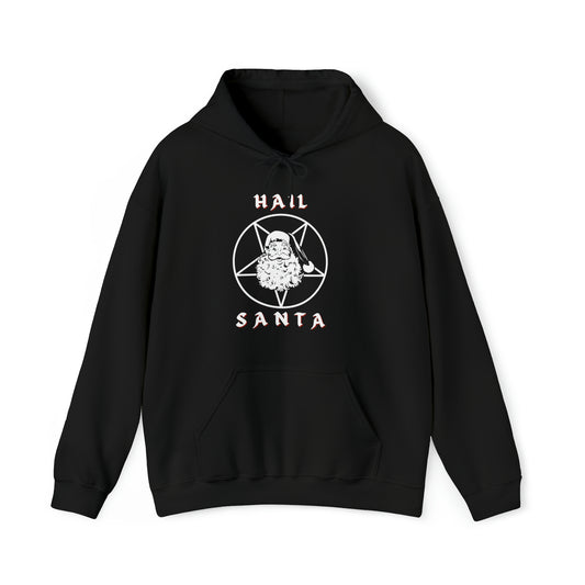 Hail Santa Hoodie, Fun Holiday Heavy Blend Hooded Sweatshirt, Pentagram with Vintage Santa Hoody