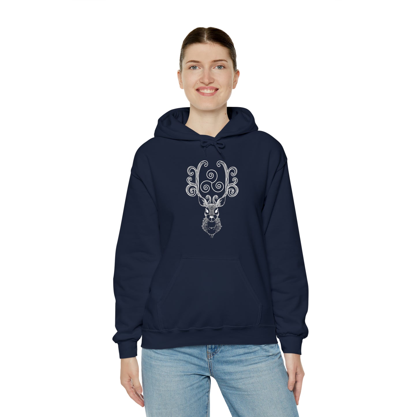 Triskele Stag Unisex Hoodie, Triple Spiral Heavy Blend Hooded Sweatshirt, Magical Deer Hoody