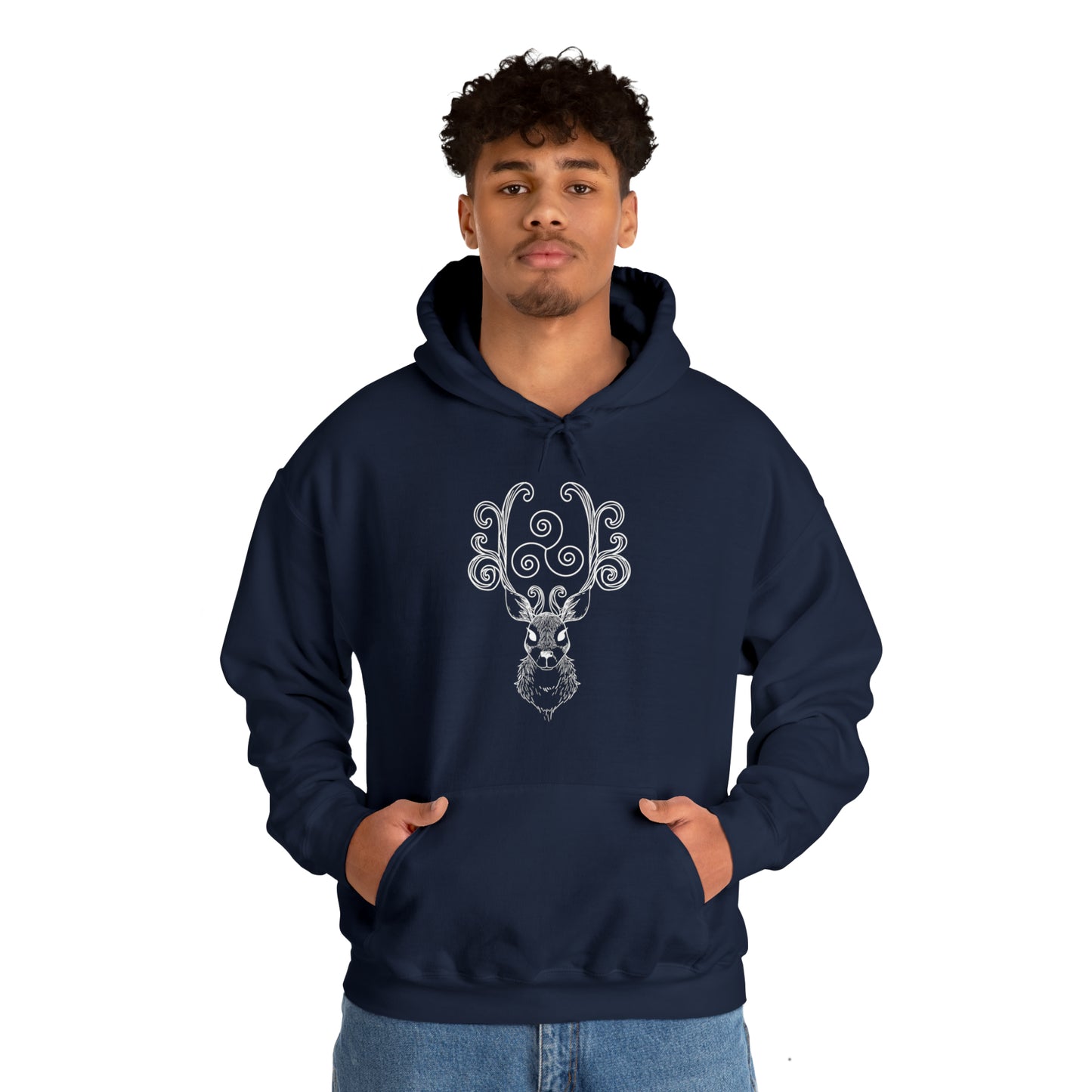 Triskele Stag Unisex Hoodie, Triple Spiral Heavy Blend Hooded Sweatshirt, Magical Deer Hoody