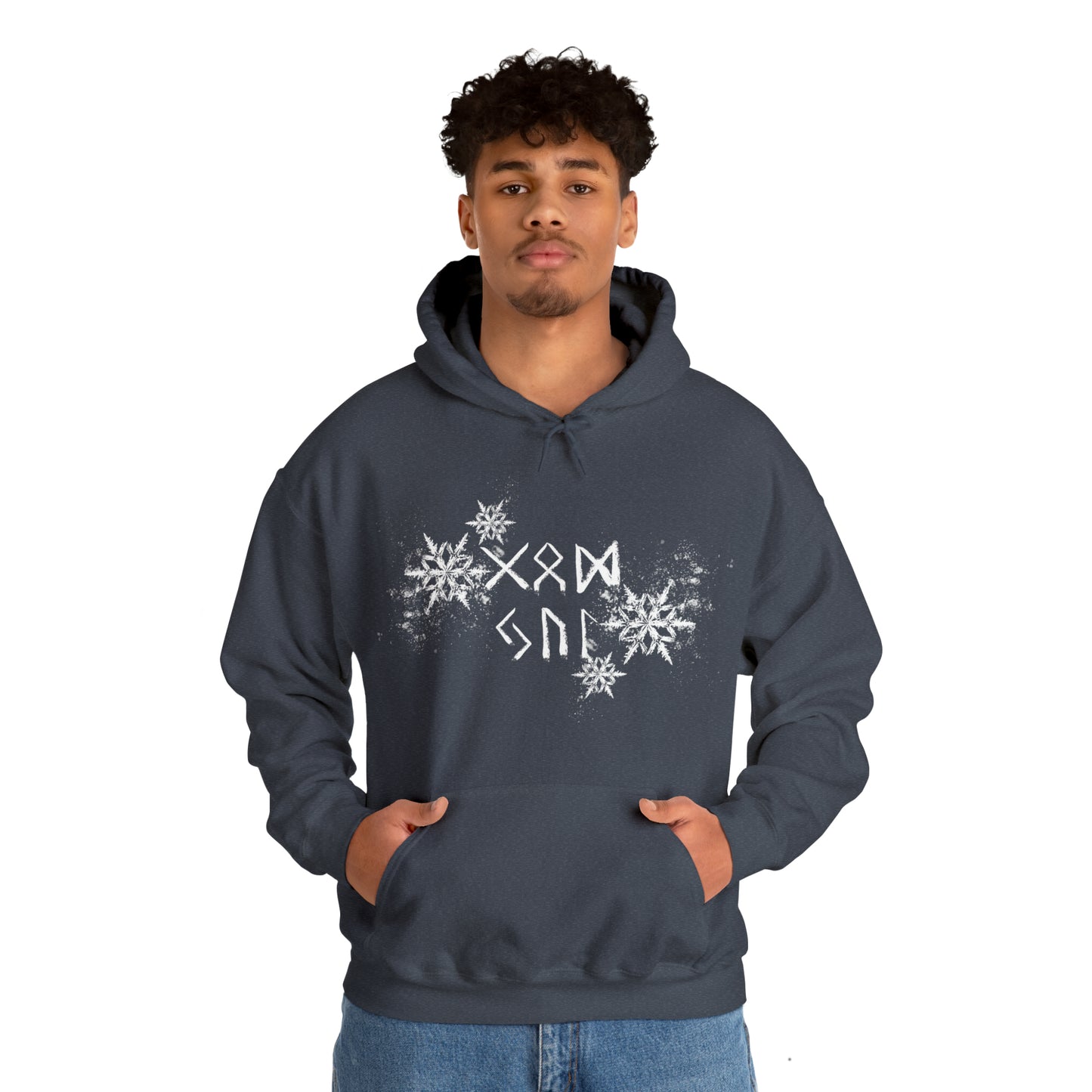 God Jul Runes Unisex Hoodie, Good Yule Heavy Blend Hooded Sweatshirt, Norse Pagan Holiday Pullover Hoody