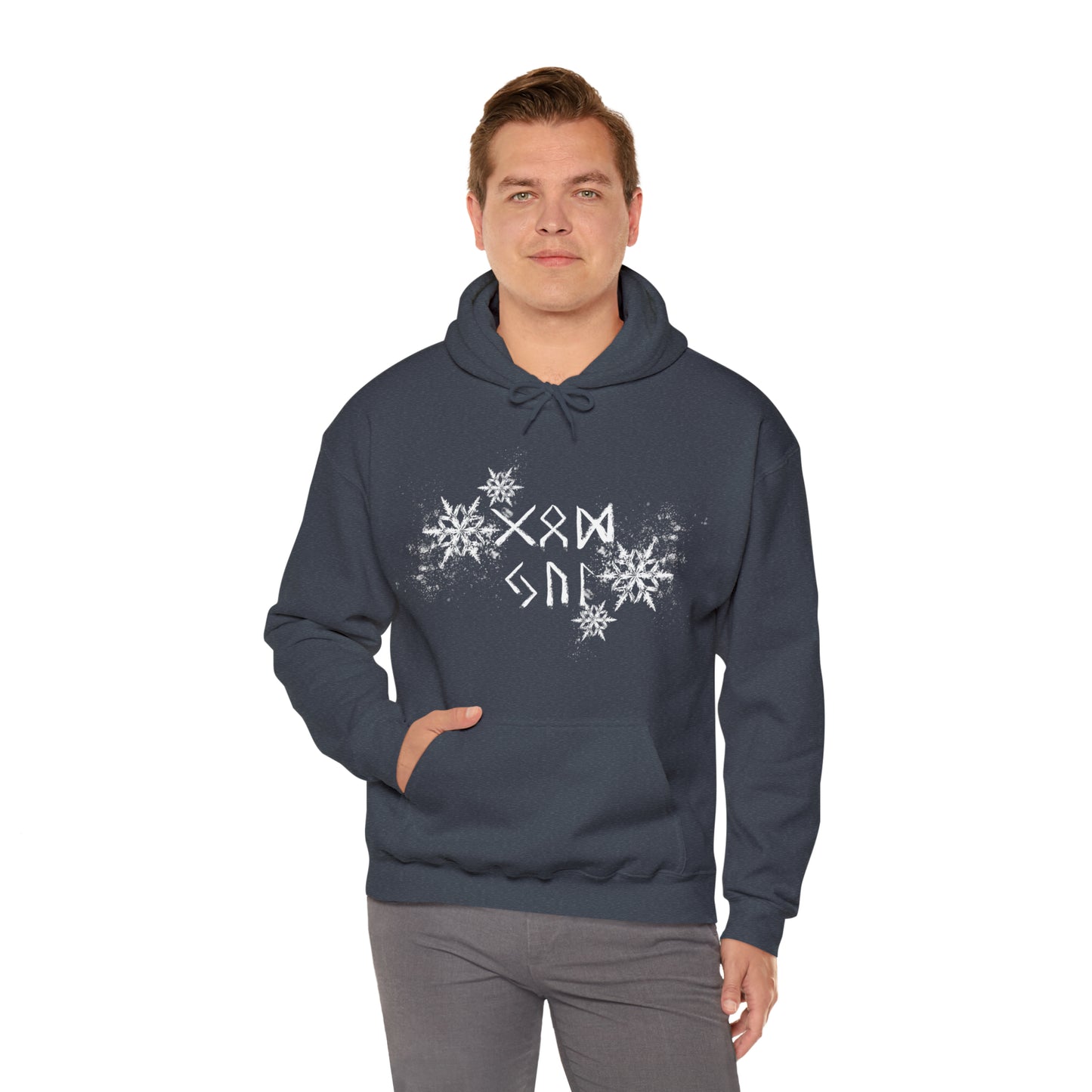 God Jul Runes Unisex Hoodie, Good Yule Heavy Blend Hooded Sweatshirt, Norse Pagan Holiday Pullover Hoody