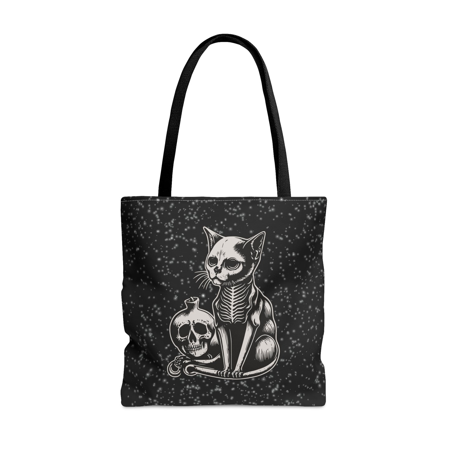 Skeleton Cat Tote, Skeleton Kitty Bag, Goth Cat, Black and white simplistic design