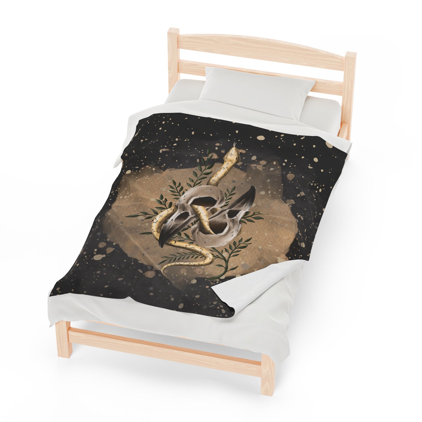 Raven Skull & Snake Velveteen Blanket, Witchy Throw Blanket