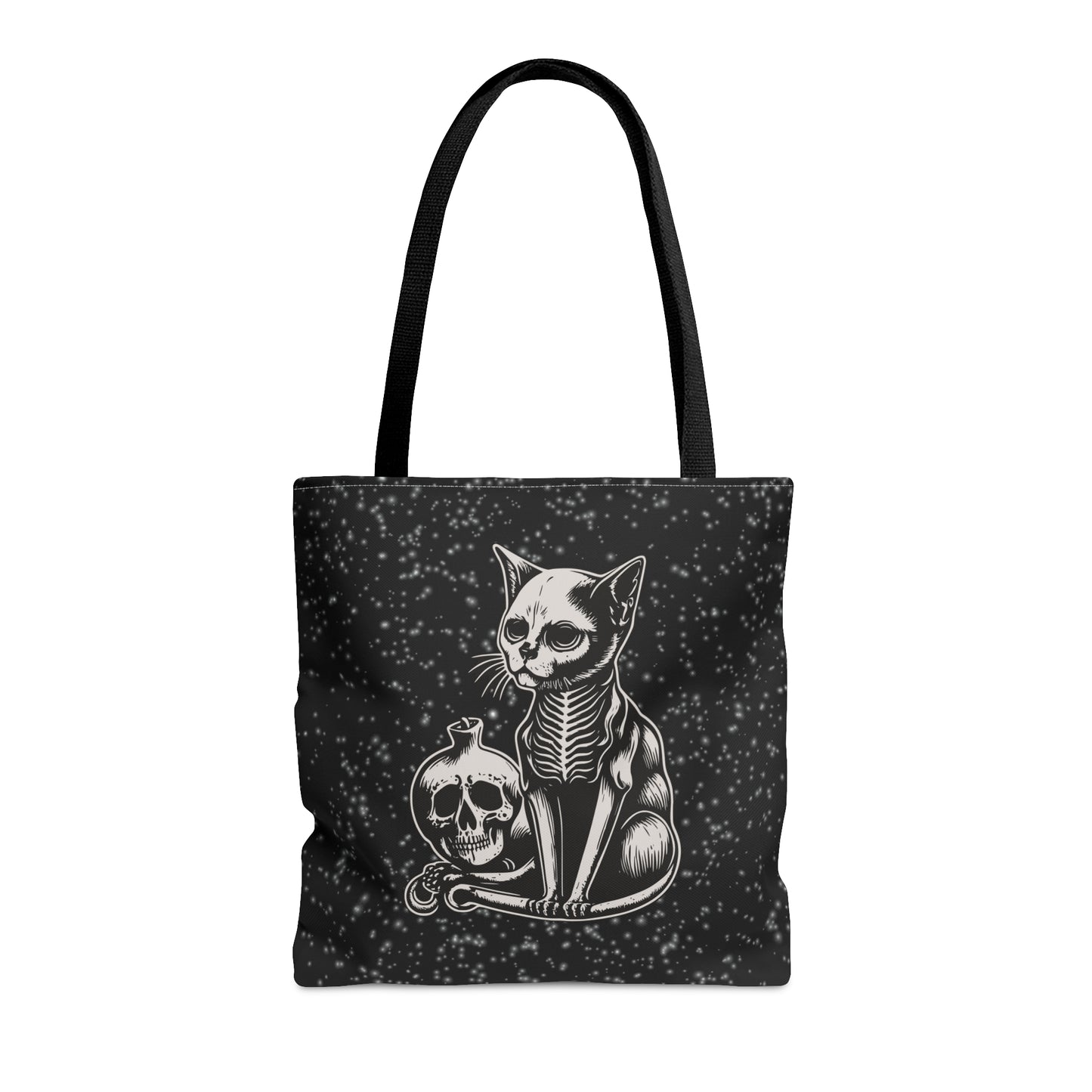 Skeleton Cat Tote, Skeleton Kitty Bag, Goth Cat, Black and white simplistic design