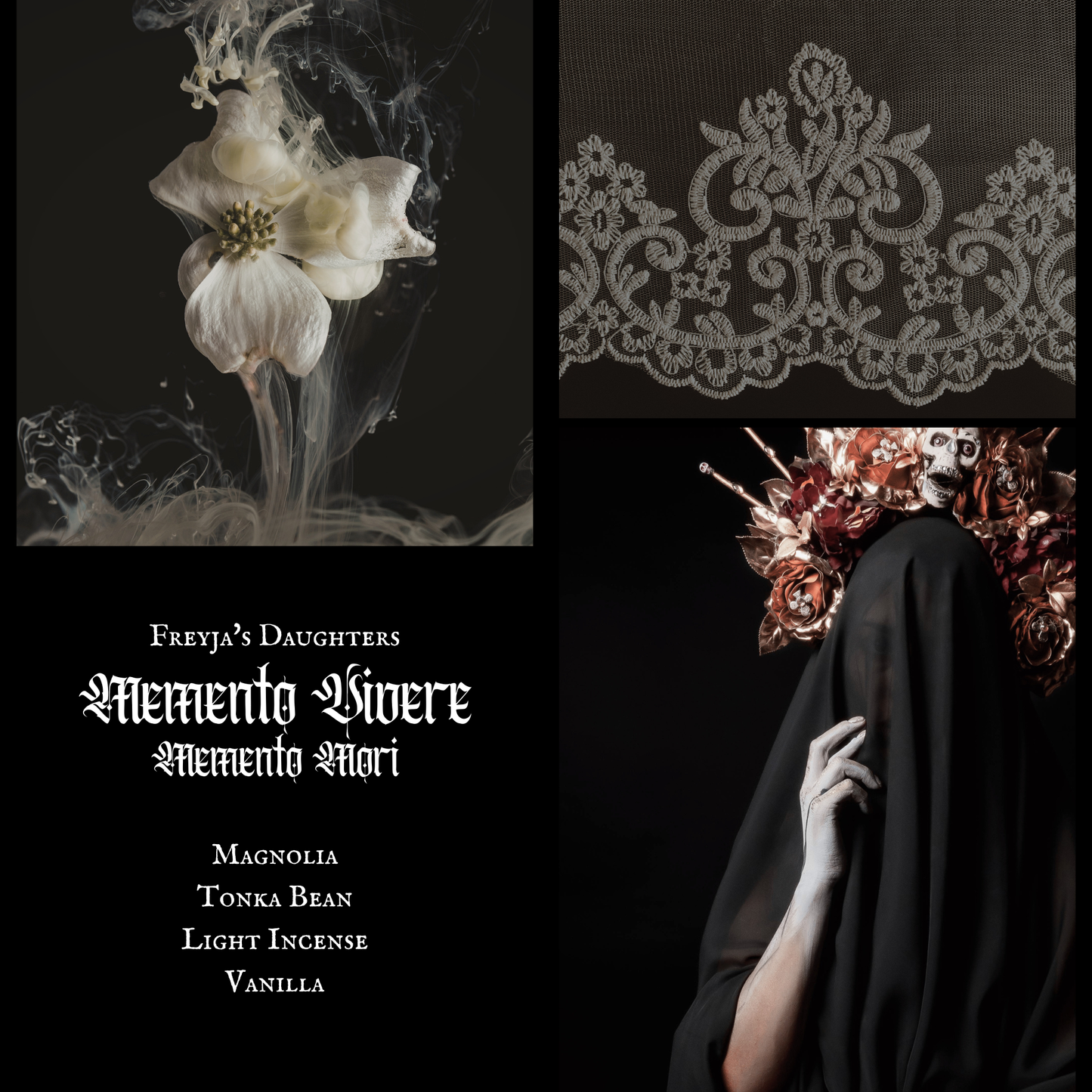 Memento Vivere Perfume; Memento Mori Collection, 30ml EDT : Magnolia, Tonka, Light Incense
