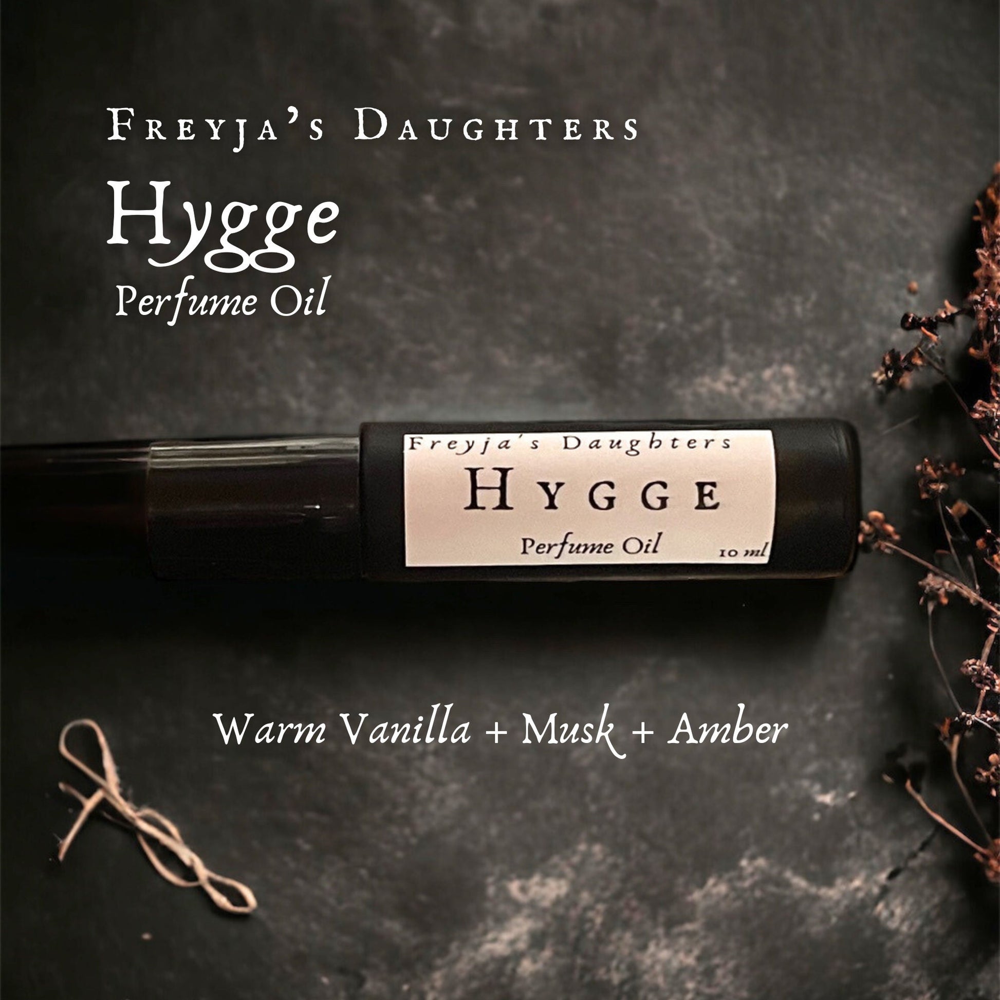 a bottle of hygge perfume sitting on a table