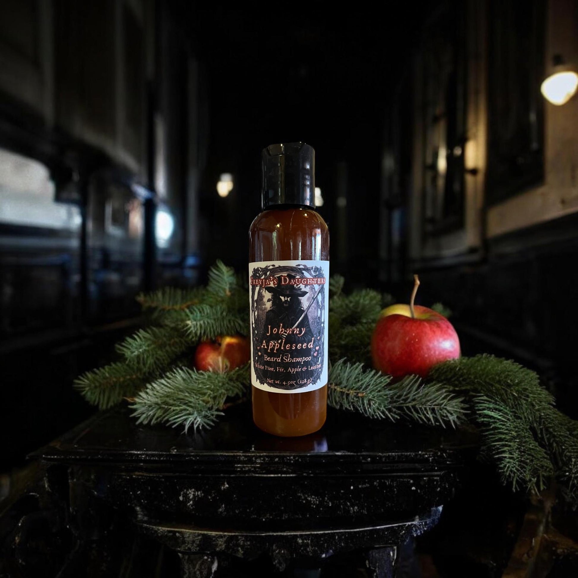 a bottle of beard shampoo sitting on top of a table