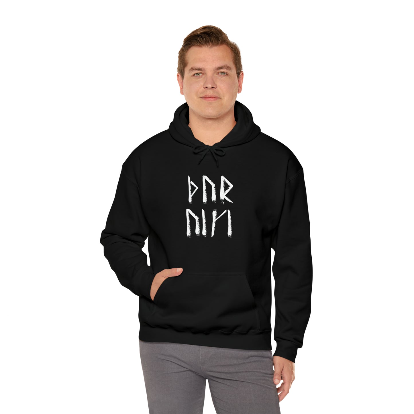 Thor Blessing Rune Hoodie, Younger Futhark Heavy Blend Hooded Sweatshirt, Thor protection inscription from runestones