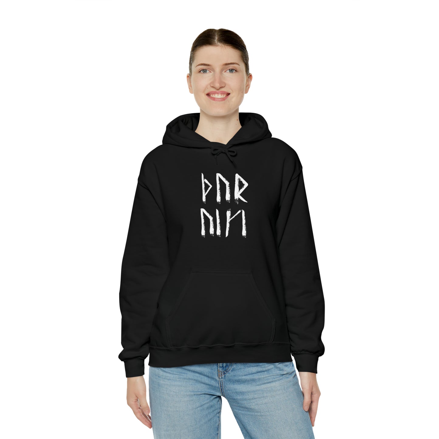 Thor Blessing Rune Hoodie, Younger Futhark Heavy Blend Hooded Sweatshirt, Thor protection inscription from runestones