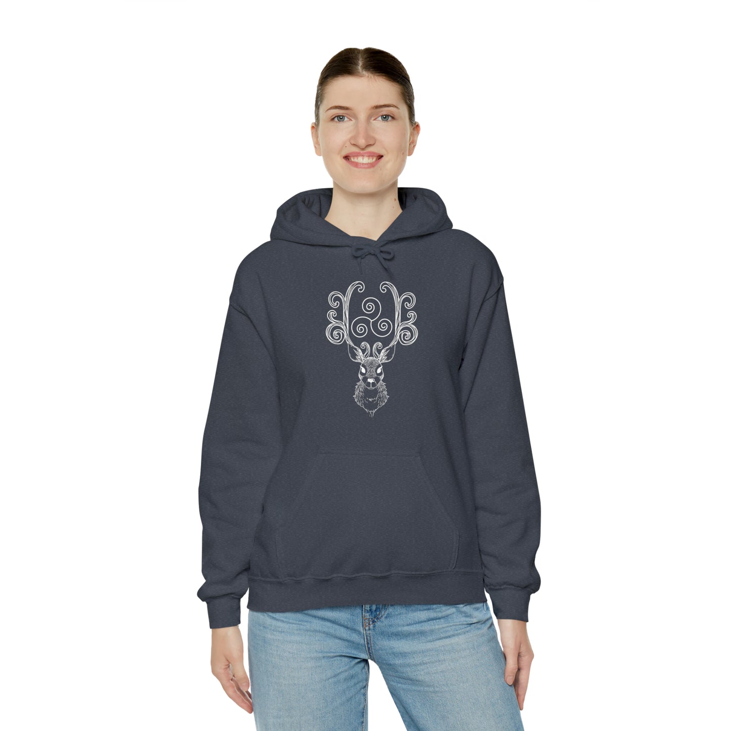 Triskele Stag Unisex Hoodie, Triple Spiral Heavy Blend Hooded Sweatshirt, Magical Deer Hoody