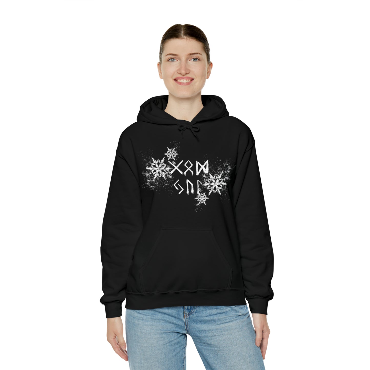 God Jul Runes Unisex Hoodie, Good Yule Heavy Blend Hooded Sweatshirt, Norse Pagan Holiday Pullover Hoody