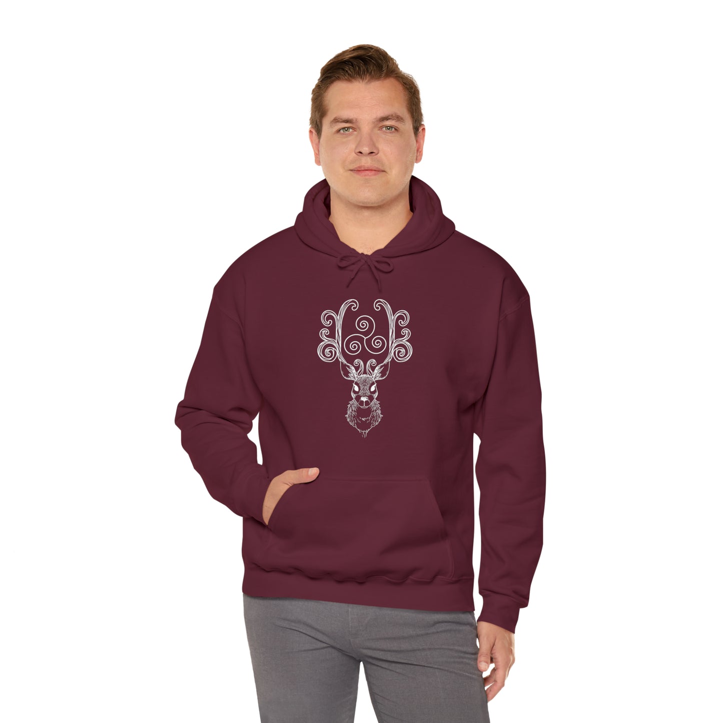 Triskele Stag Unisex Hoodie, Triple Spiral Heavy Blend Hooded Sweatshirt, Magical Deer Hoody