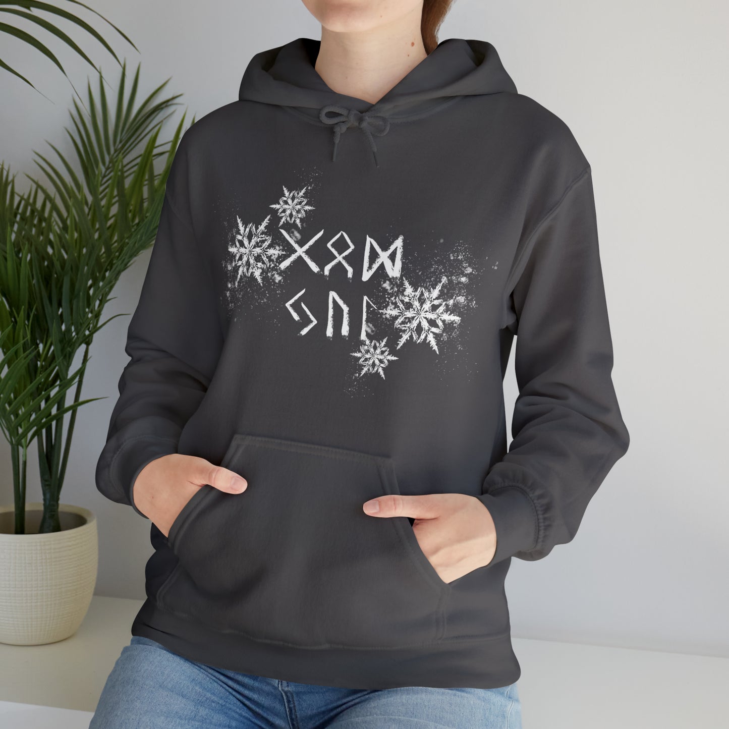 God Jul Runes Unisex Hoodie, Good Yule Heavy Blend Hooded Sweatshirt, Norse Pagan Holiday Pullover Hoody