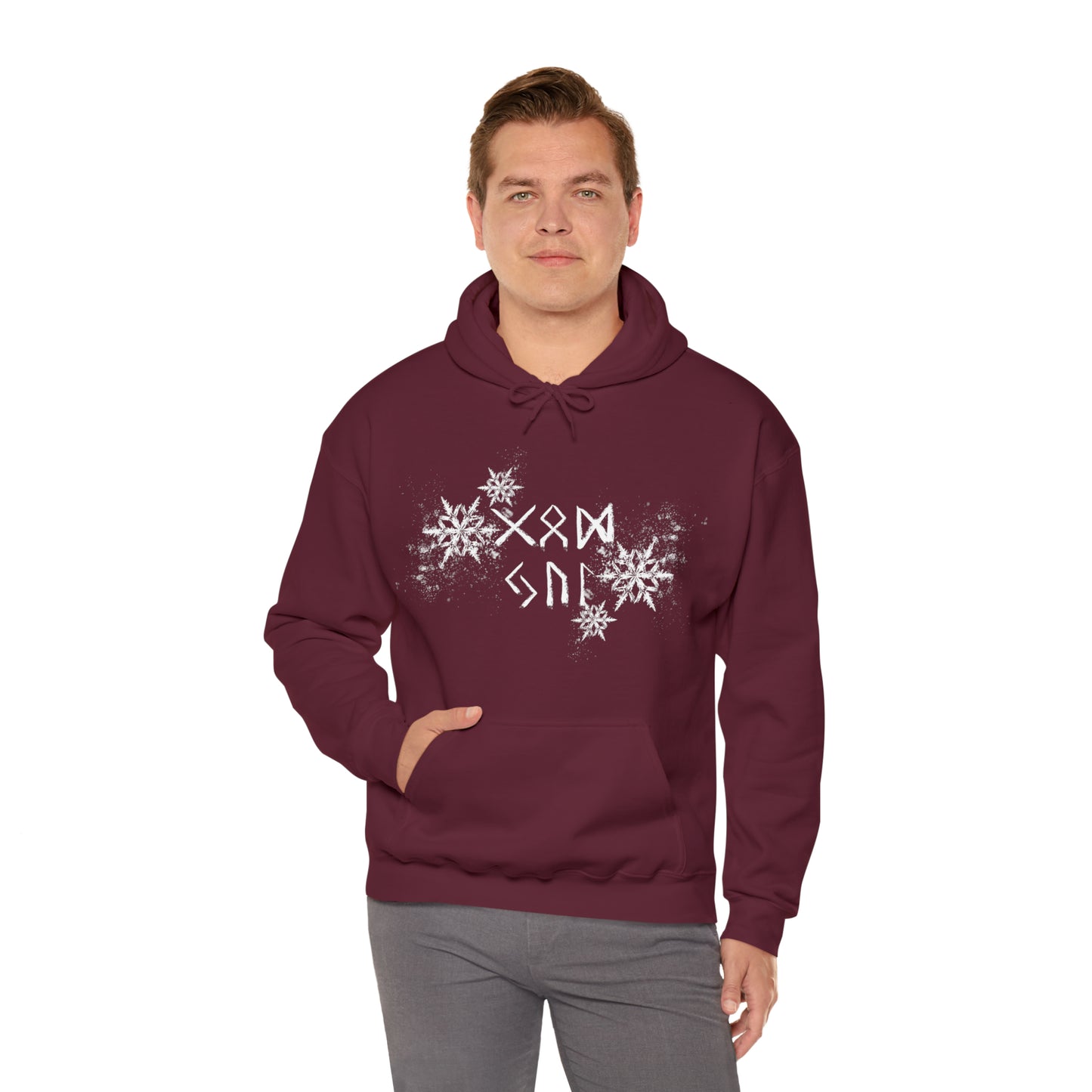 God Jul Runes Unisex Hoodie, Good Yule Heavy Blend Hooded Sweatshirt, Norse Pagan Holiday Pullover Hoody