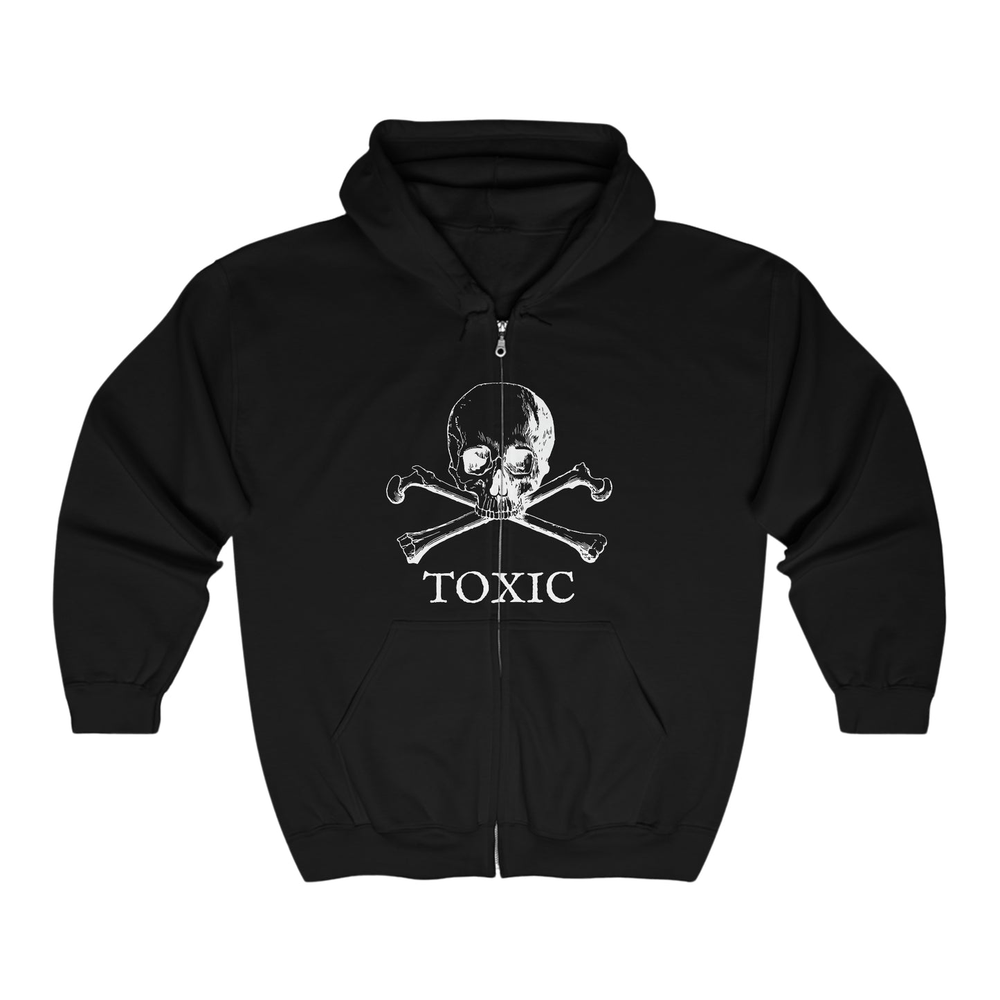 Toxic Skull and Crossbones Unisex Zip up Hoodie, Heavy Blend Full Zip Hooded Sweatshirt