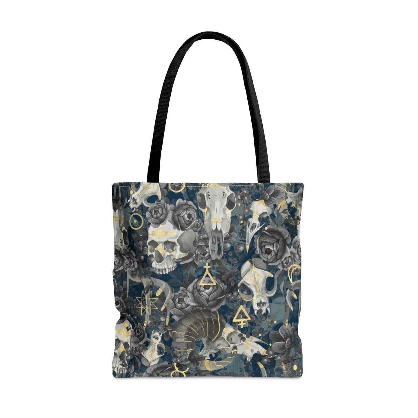 Gothic Skull Tote, Dark Floral with skulls and Magical symbols Bag