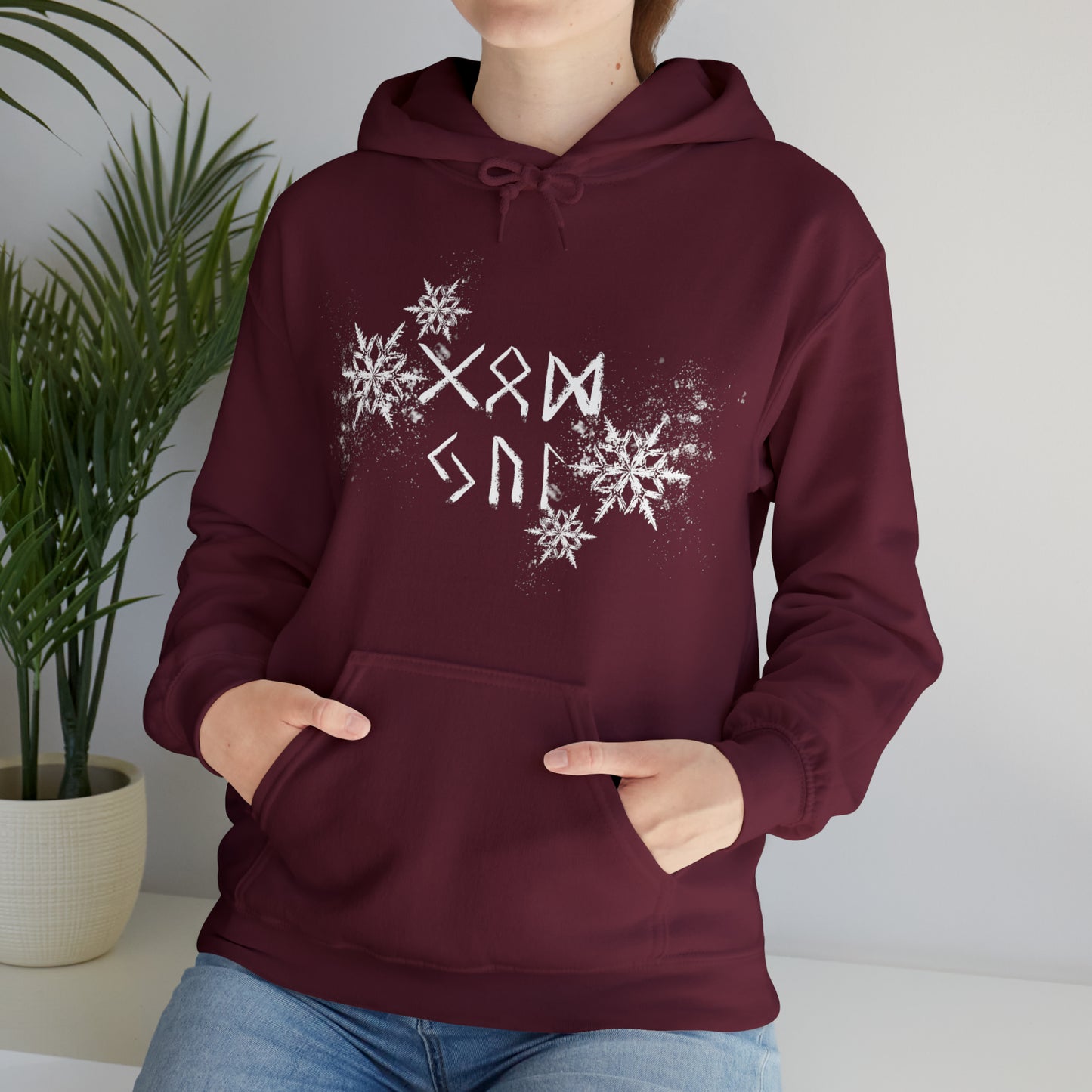 God Jul Runes Unisex Hoodie, Good Yule Heavy Blend Hooded Sweatshirt, Norse Pagan Holiday Pullover Hoody