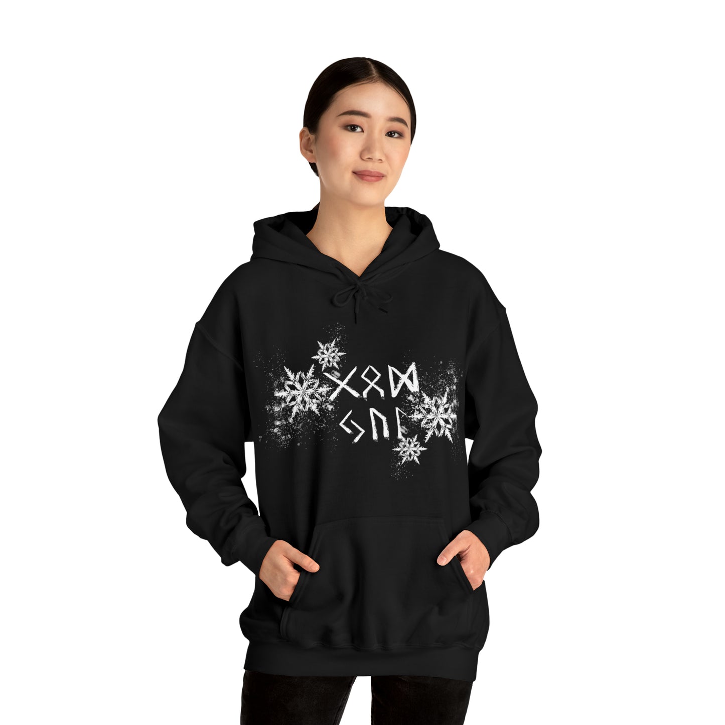 God Jul Runes Unisex Hoodie, Good Yule Heavy Blend Hooded Sweatshirt, Norse Pagan Holiday Pullover Hoody