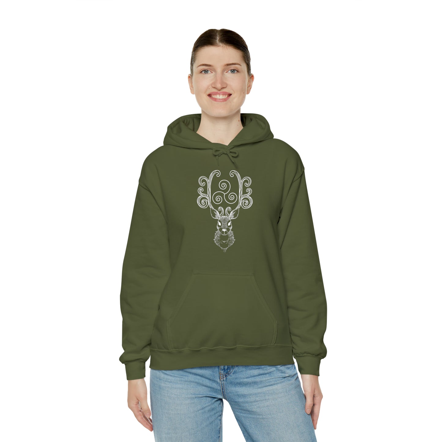 Triskele Stag Unisex Hoodie, Triple Spiral Heavy Blend Hooded Sweatshirt, Magical Deer Hoody