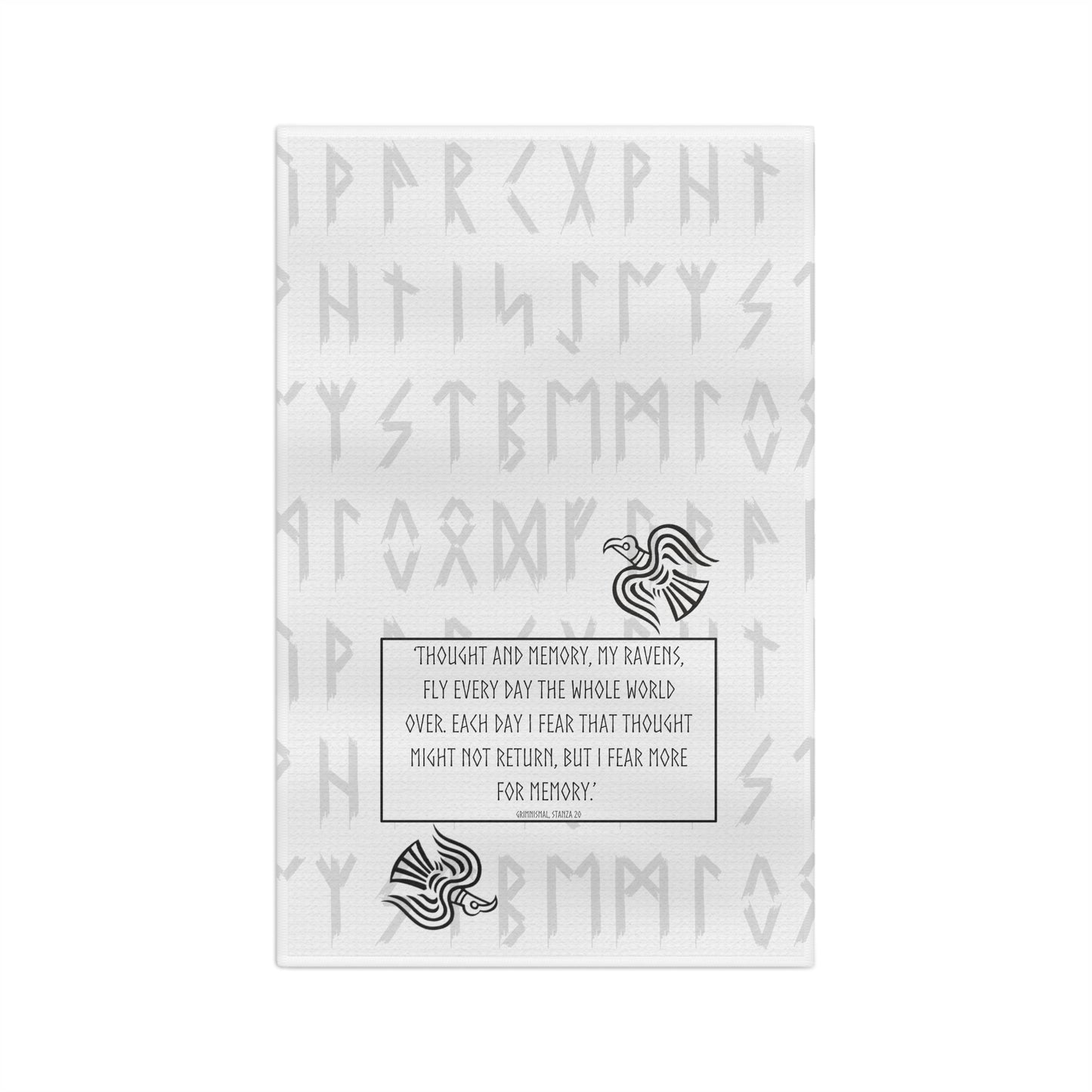 Huginn and Muninn Kitchen Towel, Runes w Ravens Grimnismal Soft Tea Towel, Odin's words