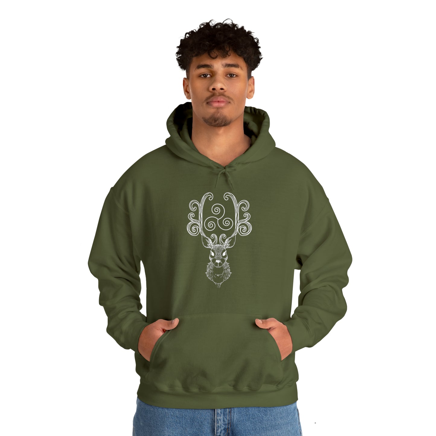 Triskele Stag Unisex Hoodie, Triple Spiral Heavy Blend Hooded Sweatshirt, Magical Deer Hoody