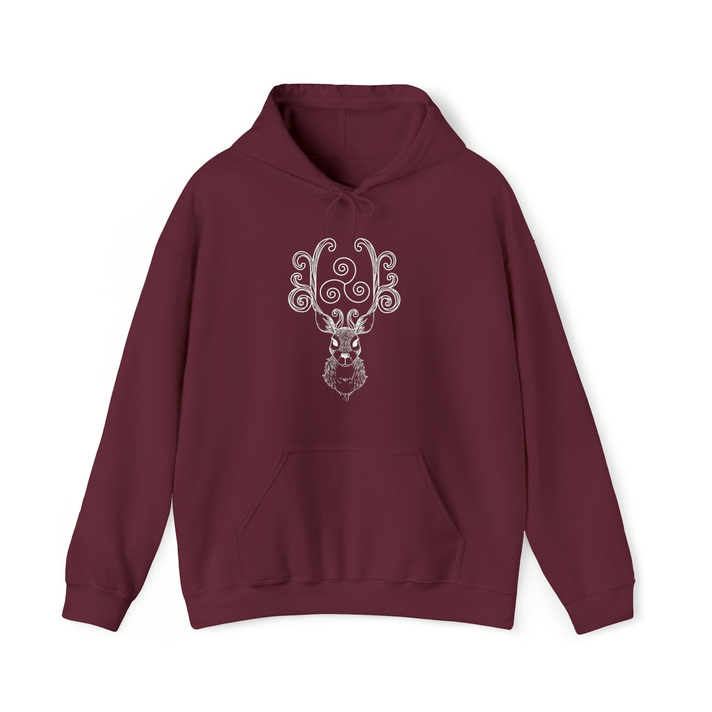 Triskele Stag Unisex Hoodie, Triple Spiral Heavy Blend Hooded Sweatshirt, Magical Deer Hoody