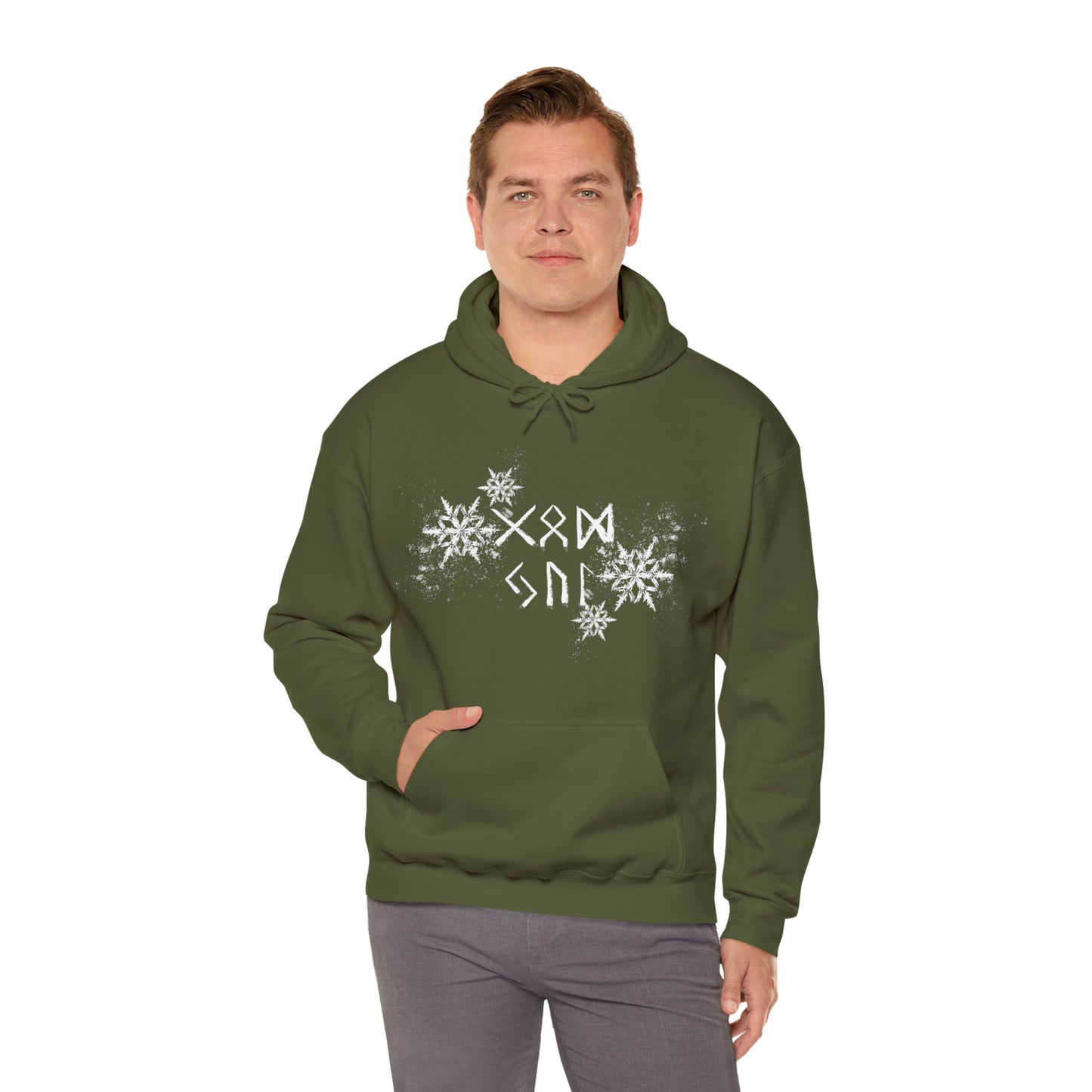 God Jul Runes Unisex Hoodie, Good Yule Heavy Blend Hooded Sweatshirt, Norse Pagan Holiday Pullover Hoody