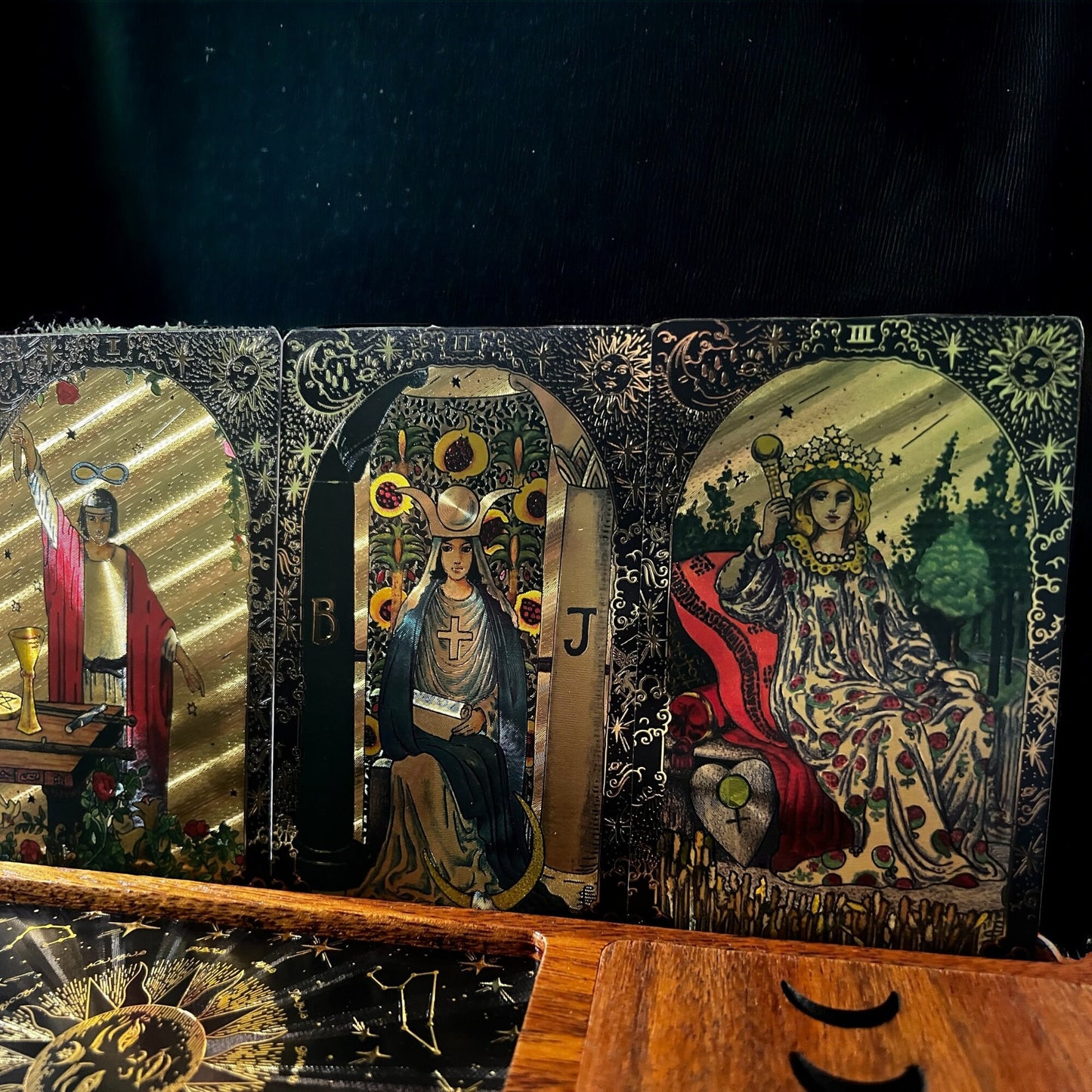 Black and Gold Tarot Box Set, Rider-Waite Tarot Deck with Wooden Box