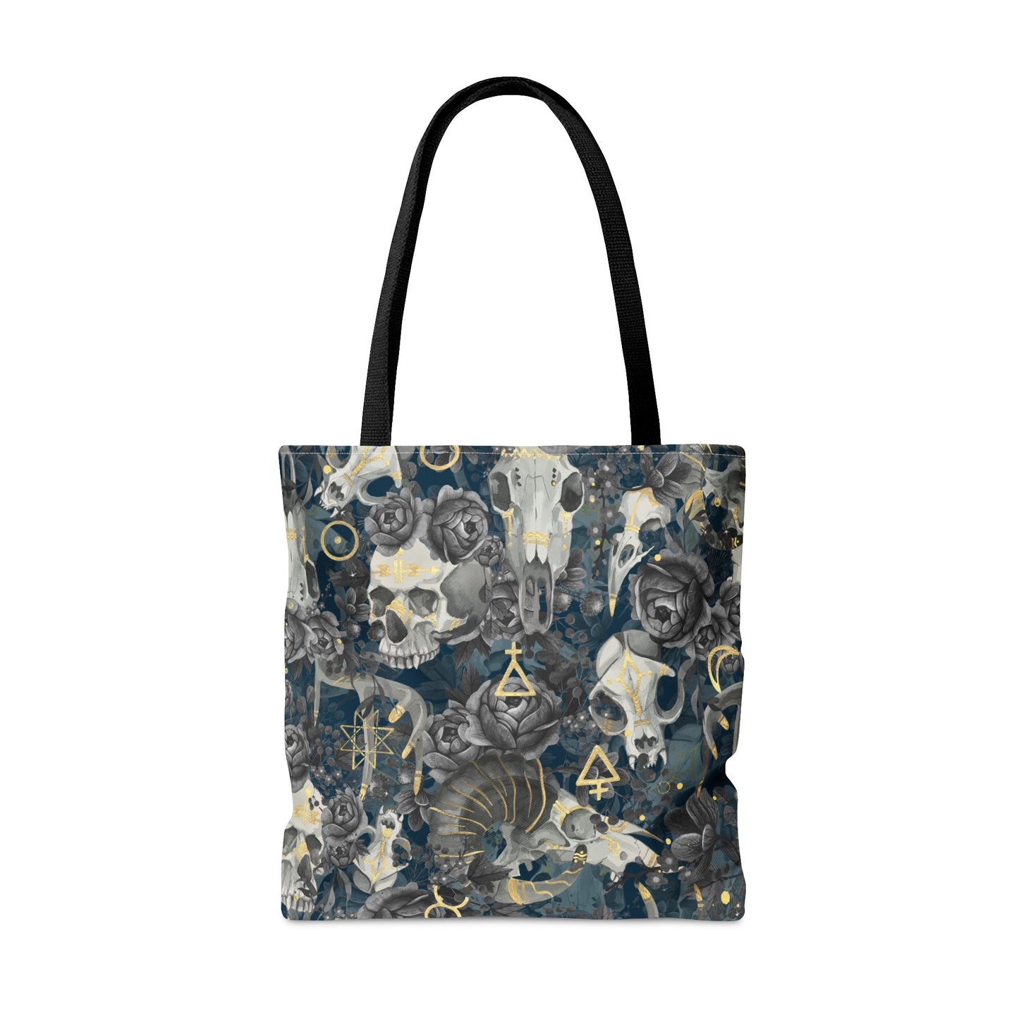 Gothic Skull Tote, Dark Floral with skulls and Magical symbols Bag