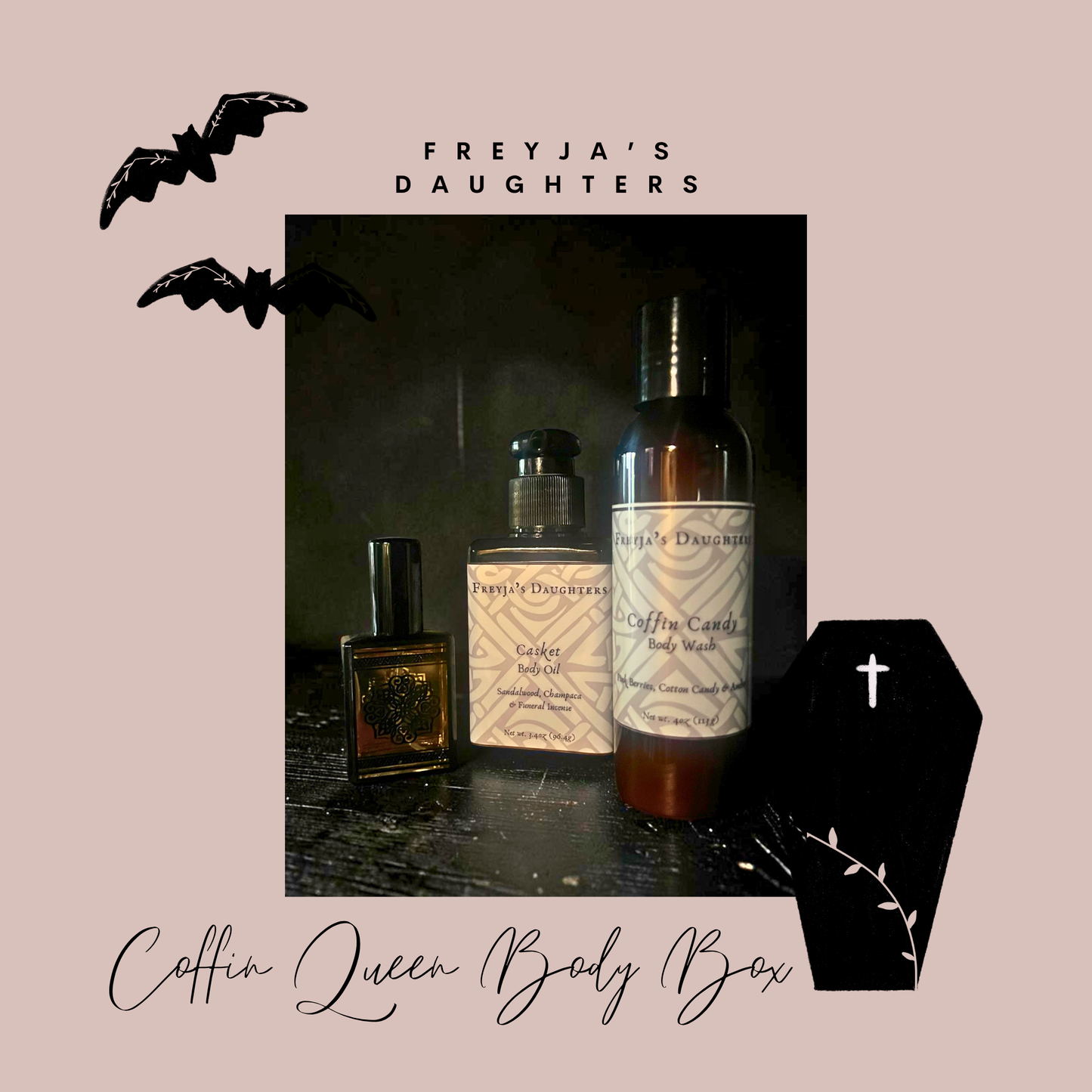 Coffin Queen Body Box: Coffin Candy Body Wash, Casket Body Oil, Liminal Shadow Perfume