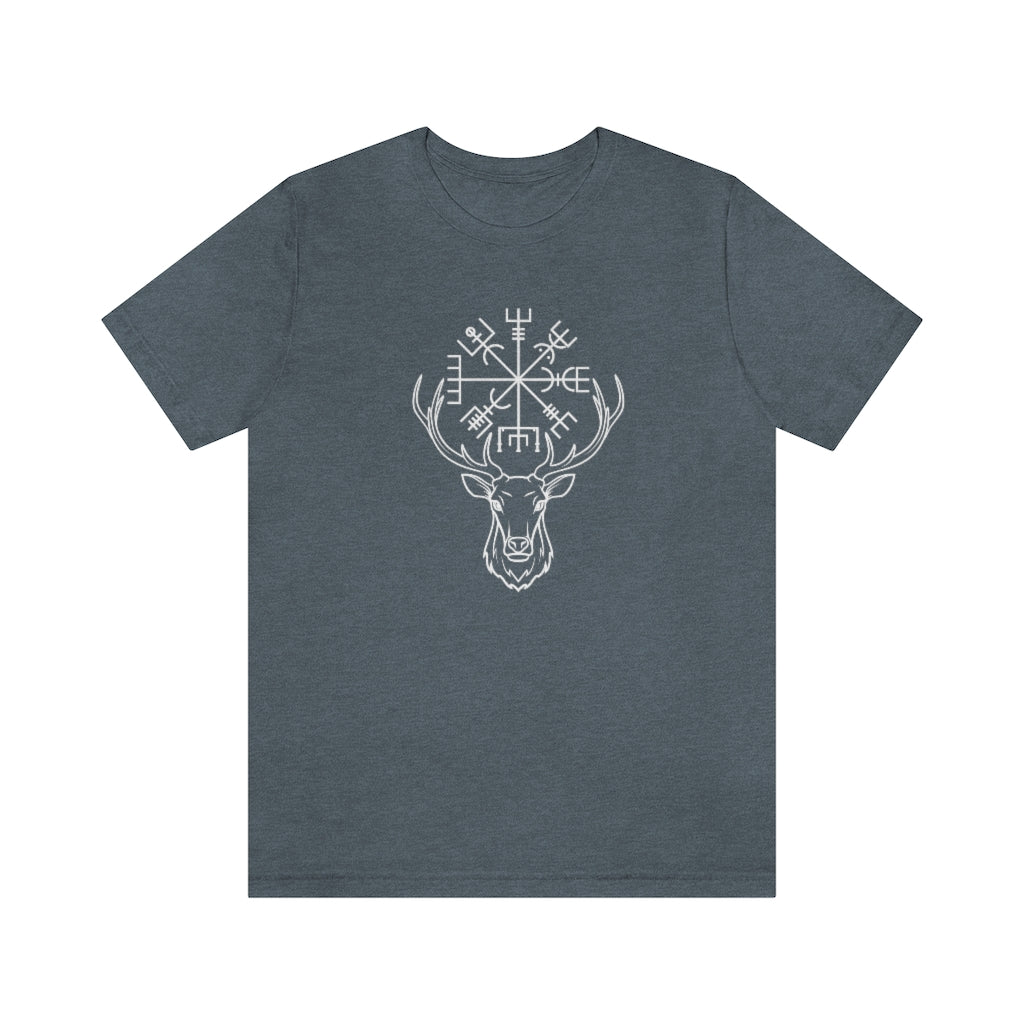 Stag Vegvisir Unisex Jersey Tee, Short Sleeve Magical Compass T-Shirt, Viking Shirt