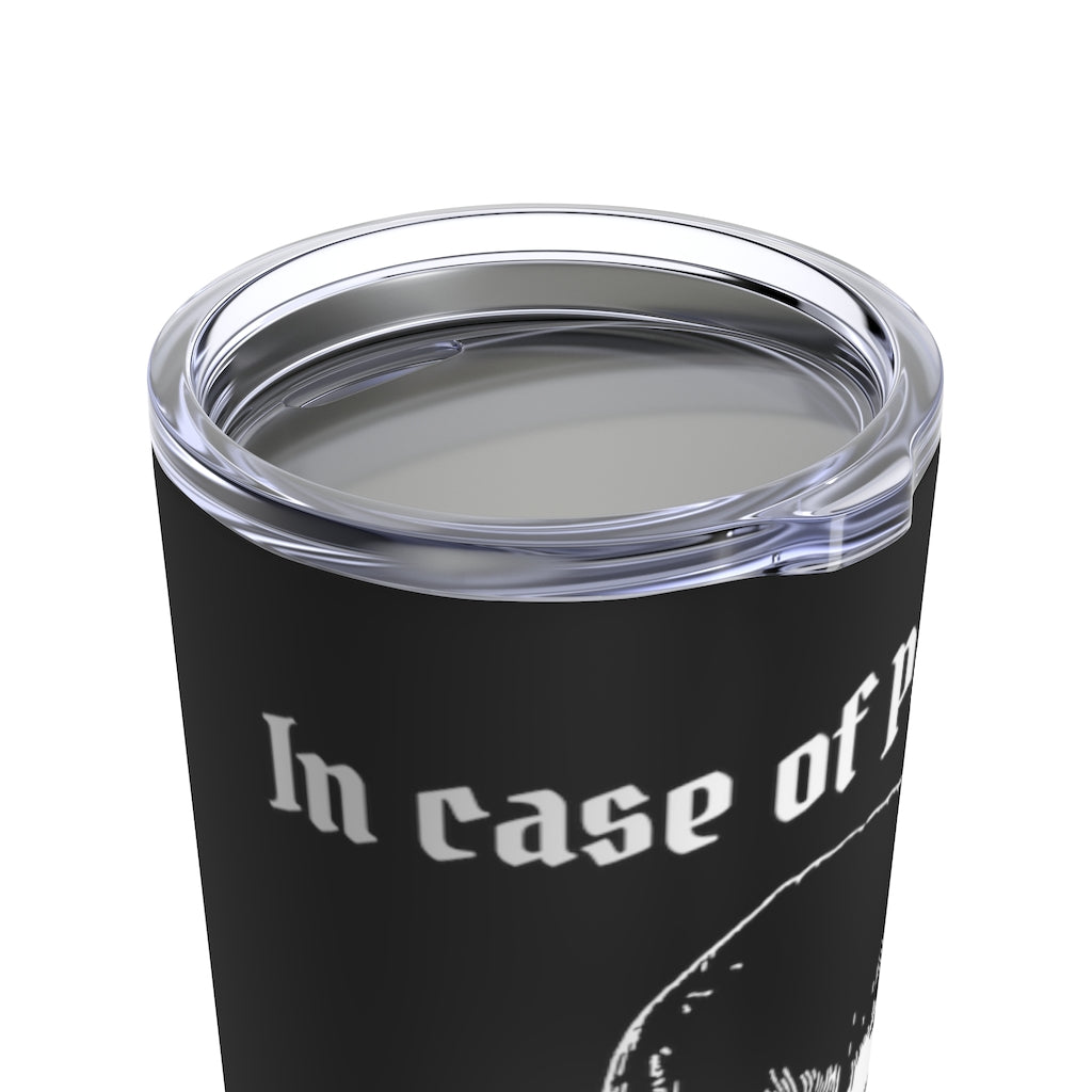 In Case of Poisoning Tumbler, 20oz Insulated Travel Mug, Stainless Steel, 'In case of Poisoning, Dial 666' Cup, Skull and Crossbones