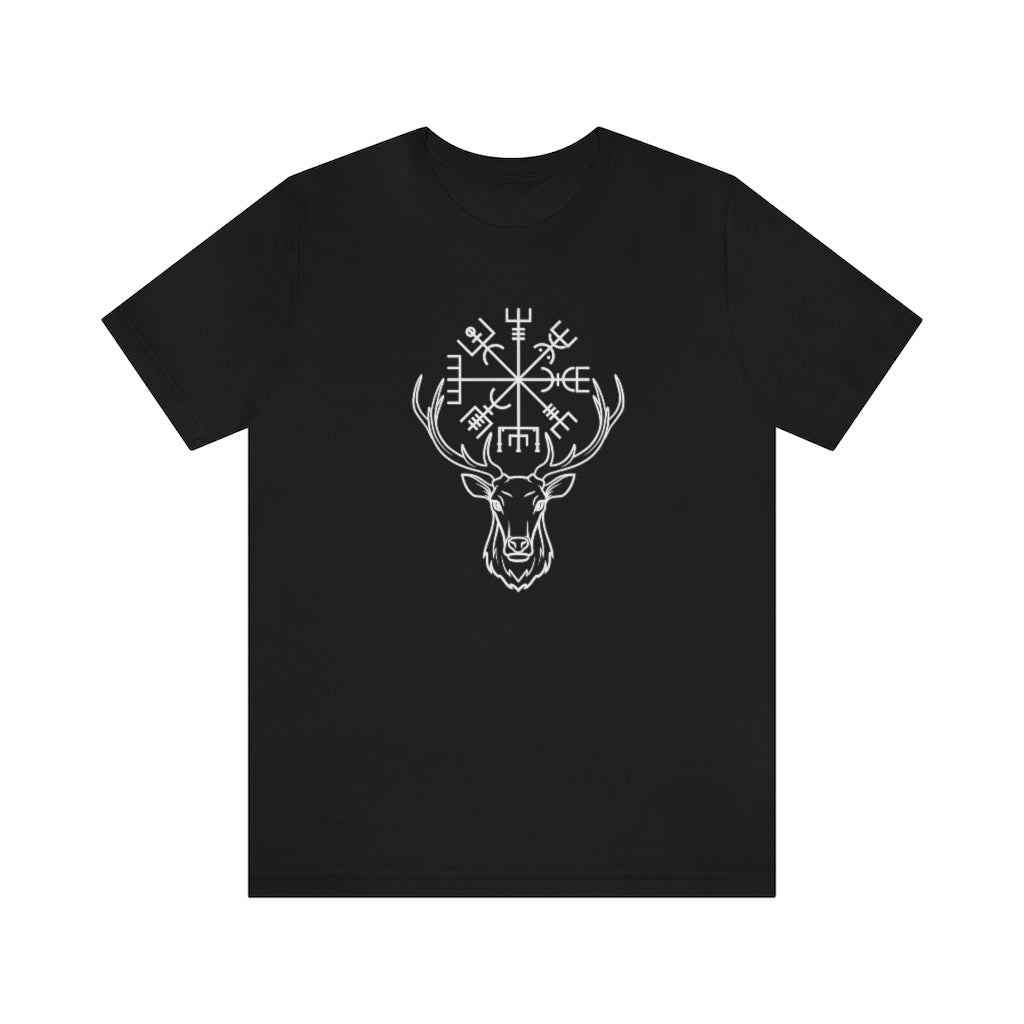 Stag Vegvisir Unisex Jersey Tee, Short Sleeve Magical Compass T-Shirt, Viking Shirt