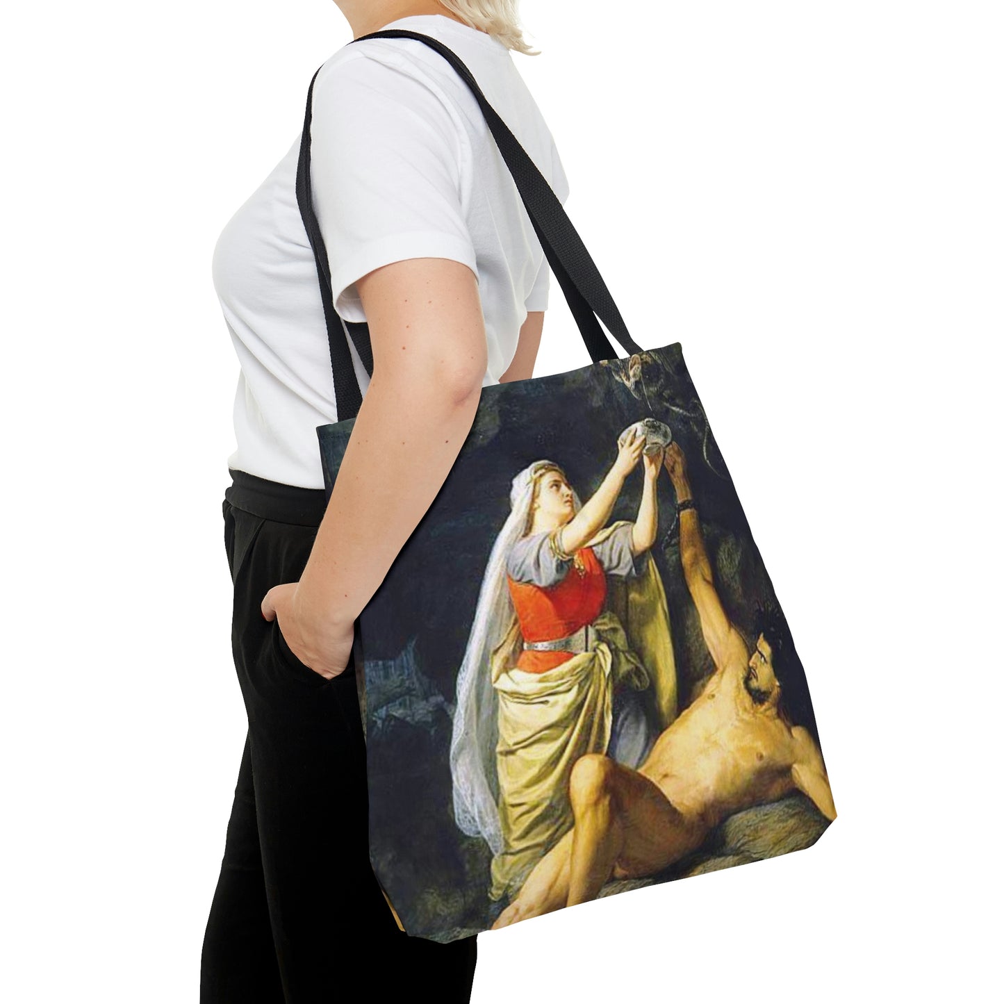 Loki and Sigyn Tote, Magical Symbols Bag, Loki's punsihment Tote Bag