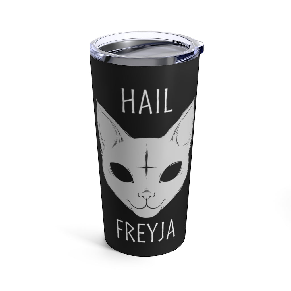 Hail Freyja Tumbler, 20oz Insulated Travel Mug, Stainless Steel, Norse Pagan Freya Mug, Freyja's Cats, Witchy Cup, Kitty Magic