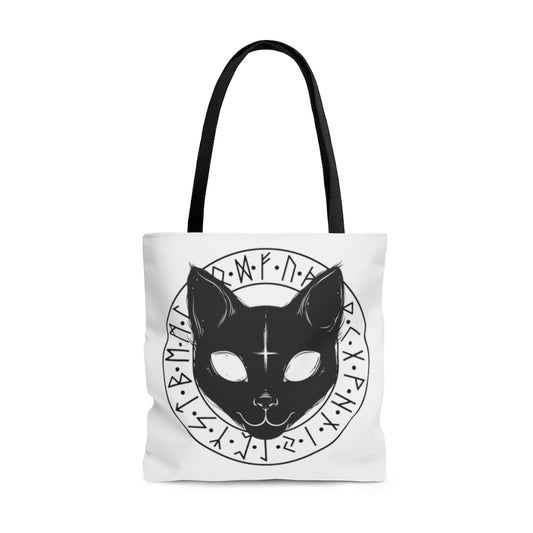 Freyja's Cats Rune Tote, Black and White Rune Magic kitty bag, Freya's Felines