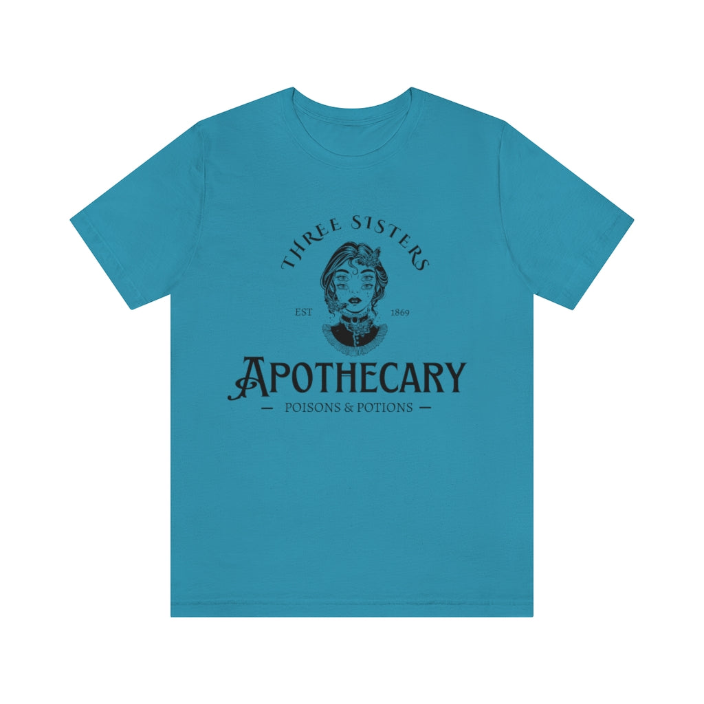 Three Sisters Apothecary Unisex Jersey Short Sleeve Tee, Vintage Style Witchy T-Shirt, Poisons and Potions