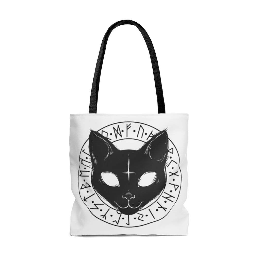 Freyja's Cats Rune Tote, Black and White Rune Magic kitty bag, Freya's Felines