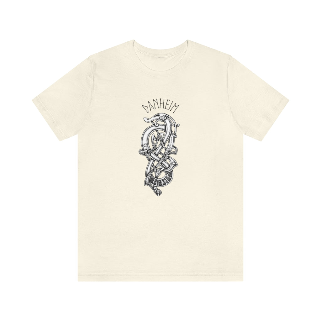 Danheim Unisex Jersey Tee, Danheim knotwork Short Sleeve T-Shirt, Viking Style, Nordic Folk Music, Scandinavian Folk Music