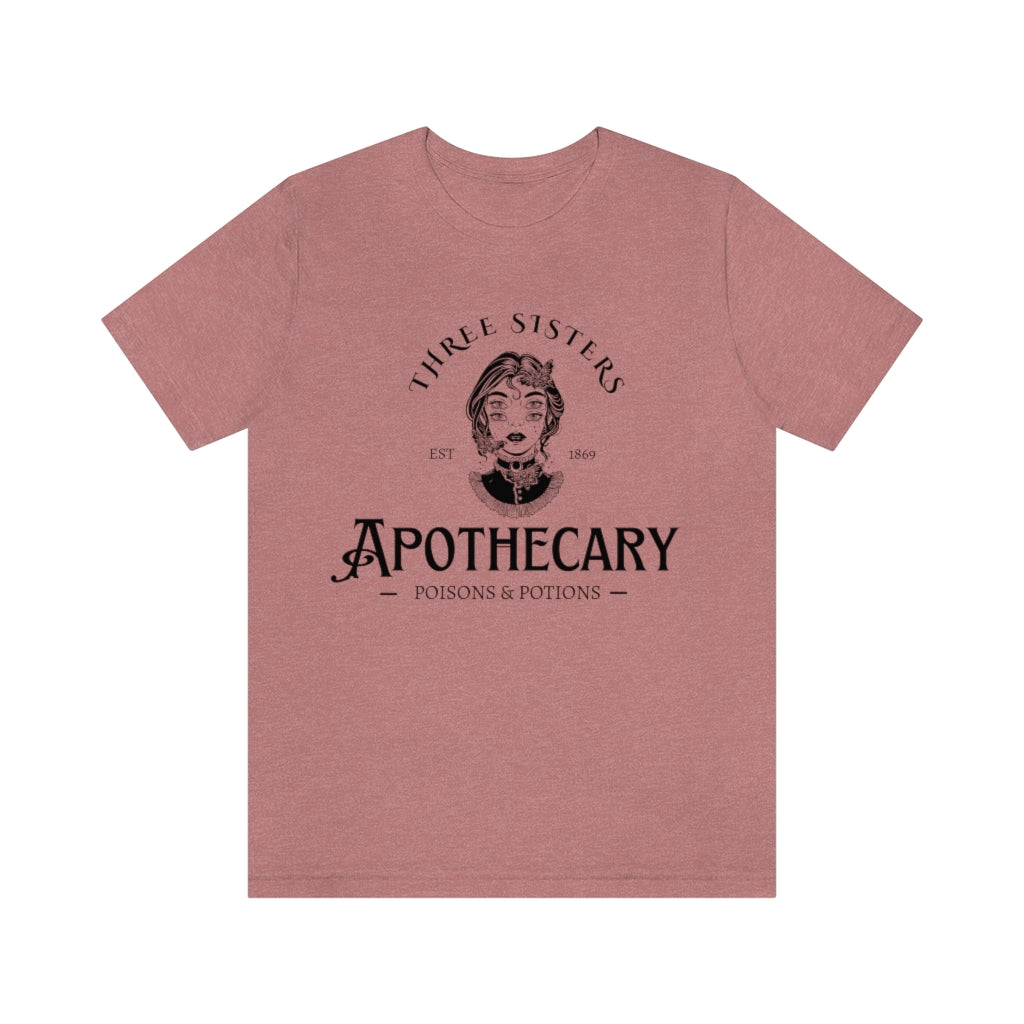 Three Sisters Apothecary Unisex Jersey Short Sleeve Tee, Vintage Style Witchy T-Shirt, Poisons and Potions