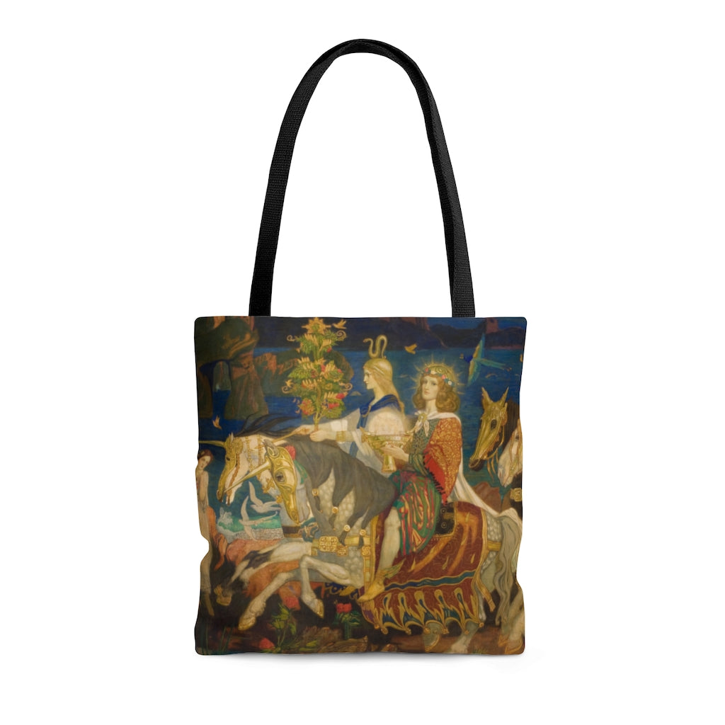 The Riders of the Sidhe Tote, John Duncan painting of the Irish fairy folk, Celtic Revival Bag, Ireland Magic, Beltane Ride, Tree of life