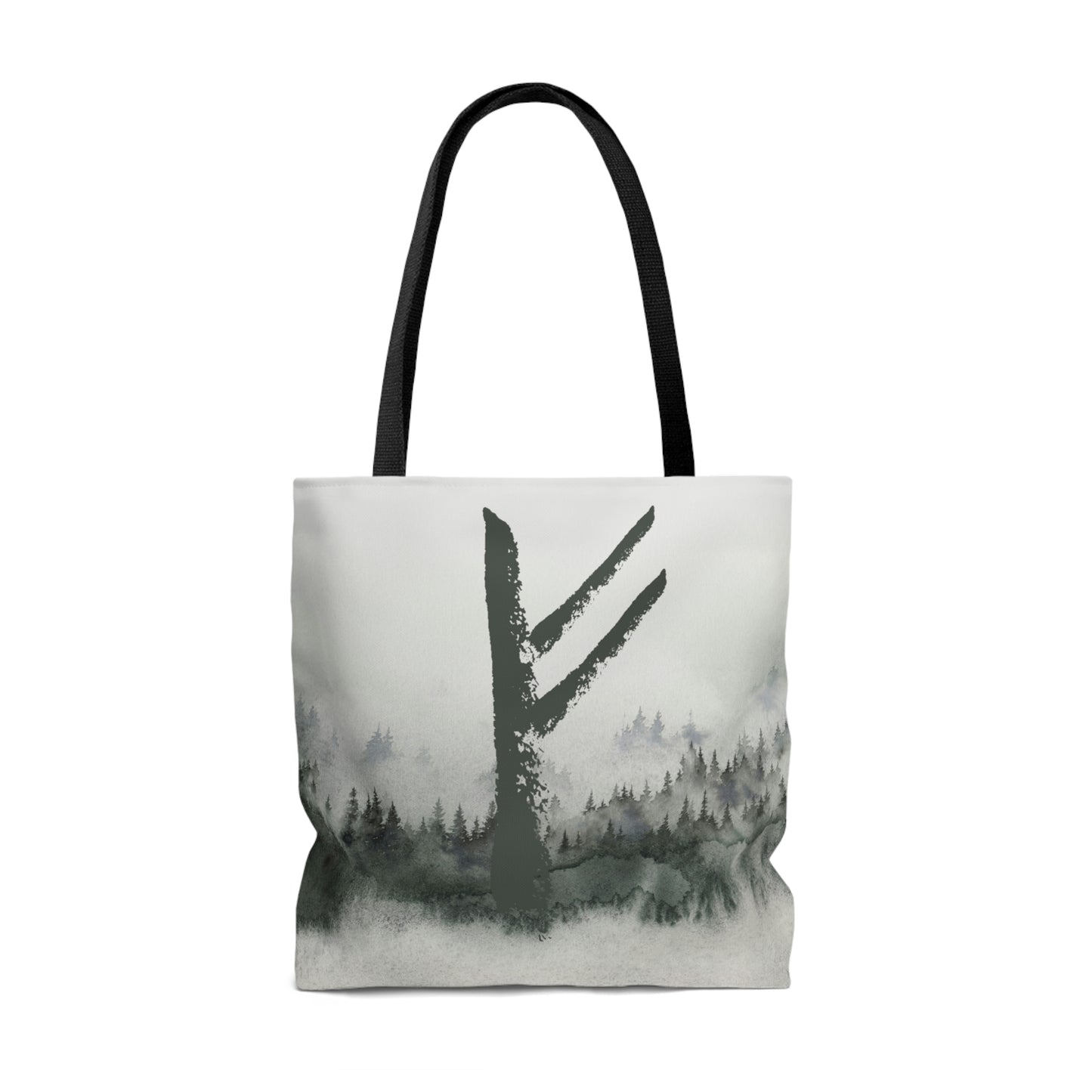 Fehu Forest Tote, Rune Bag with watercolor forest