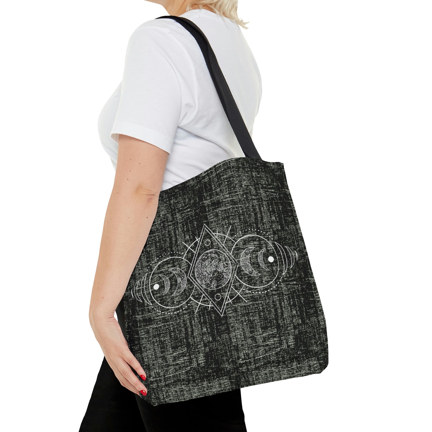 Moon Phases Tote, Witchy Moon Bag, Black and White Goth Bag