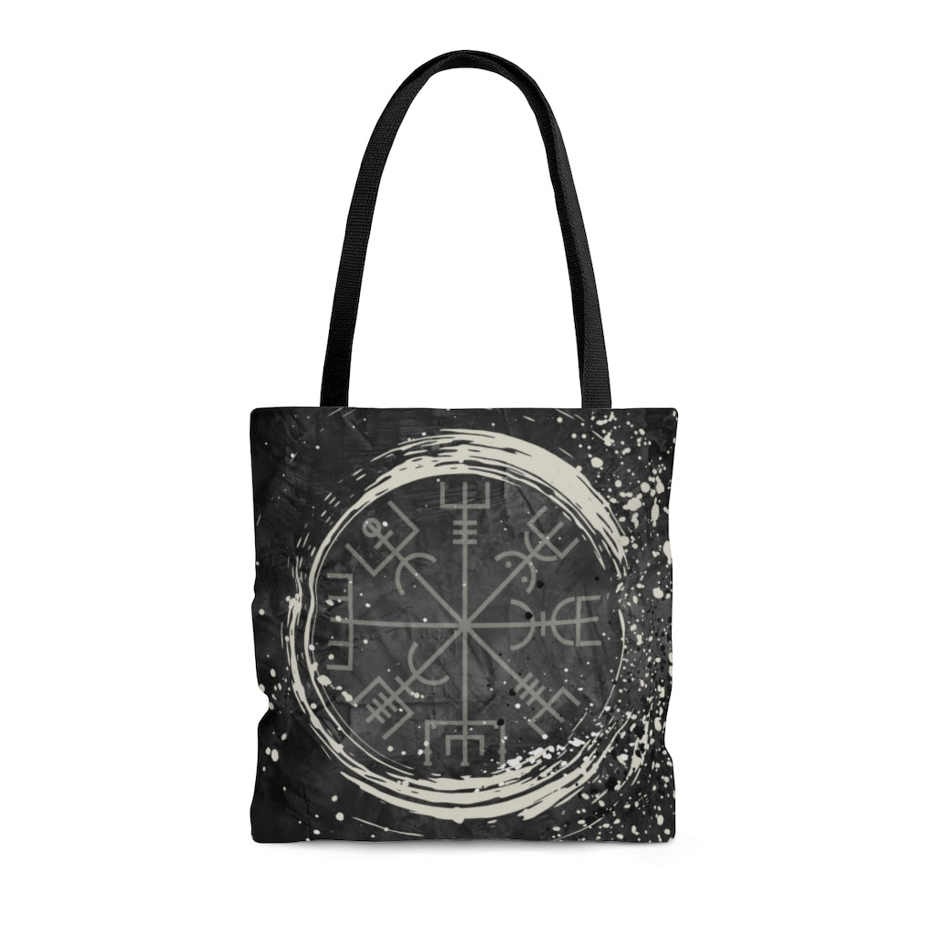 Vegvisir Tote, Icelandic Sigil Bag, Norse Pagan Satchel, Black, Grays, Cream neutral tones, Nordic Symbolism