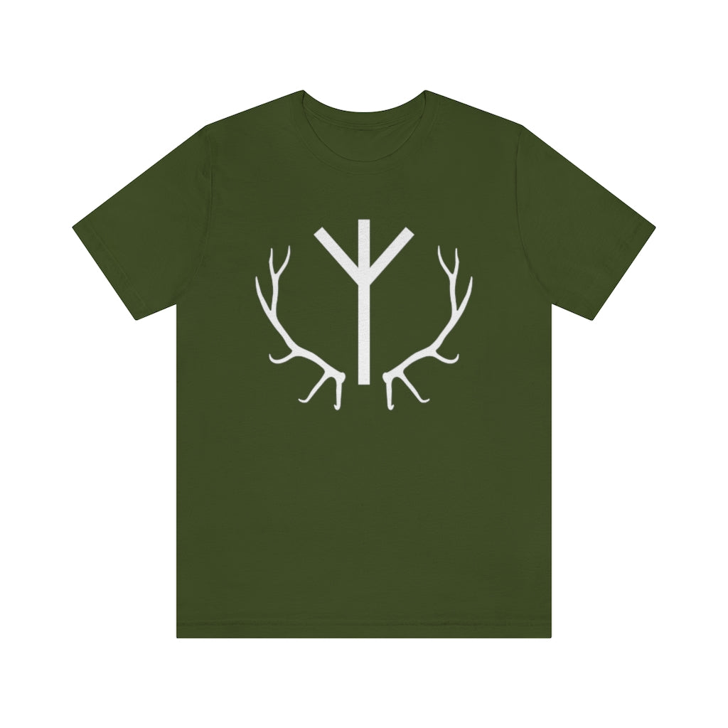 Algiz Rune Unisex Jersey Tee, Elhaz Antlers Short Sleeve T-Shirt